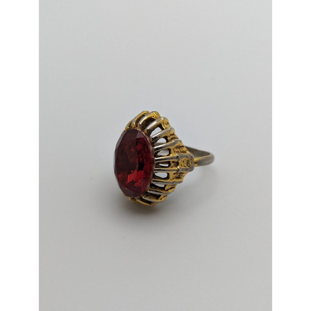 Vintage Gold Ruby Red Adjustable Ring ~ Costume J… - image 3